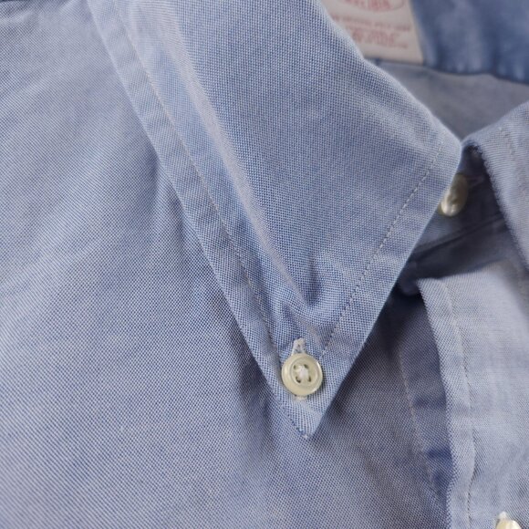 Brooks Brothers 18 35 Button-Down Cotton Traditional Blue Solid Pocket Shirt Men - Picture 8 of 16